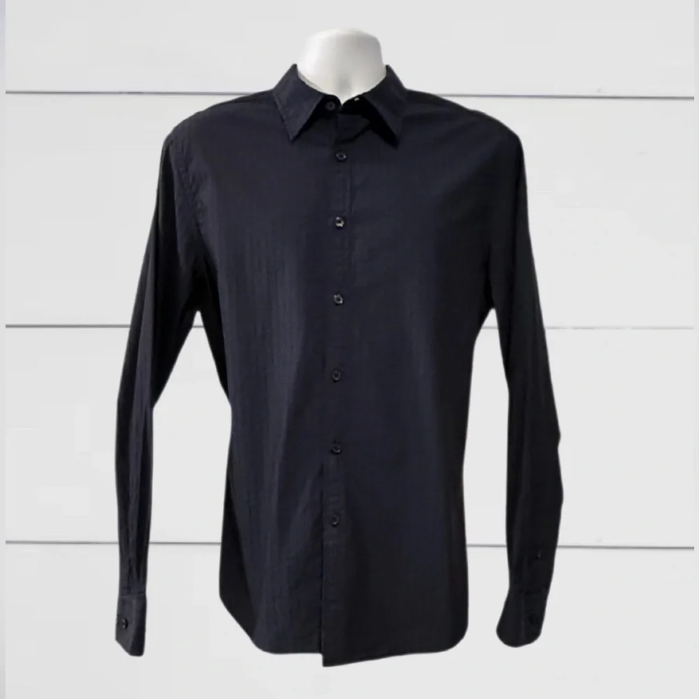Kenneth Cole New York Men’s Blue Dress Shirt with Tonal Stripes - Size Large